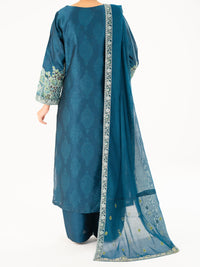 Turquoise Self-Jacquard Silk Formal 3Pc Stitched - AL-3PS-LS-567