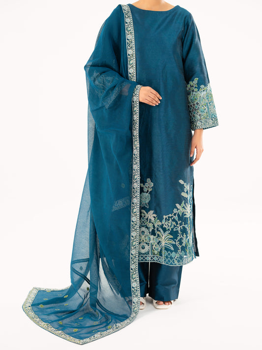 Turquoise Self-Jacquard Silk Formal 3Pc Stitched - AL-3PS-LS-567
