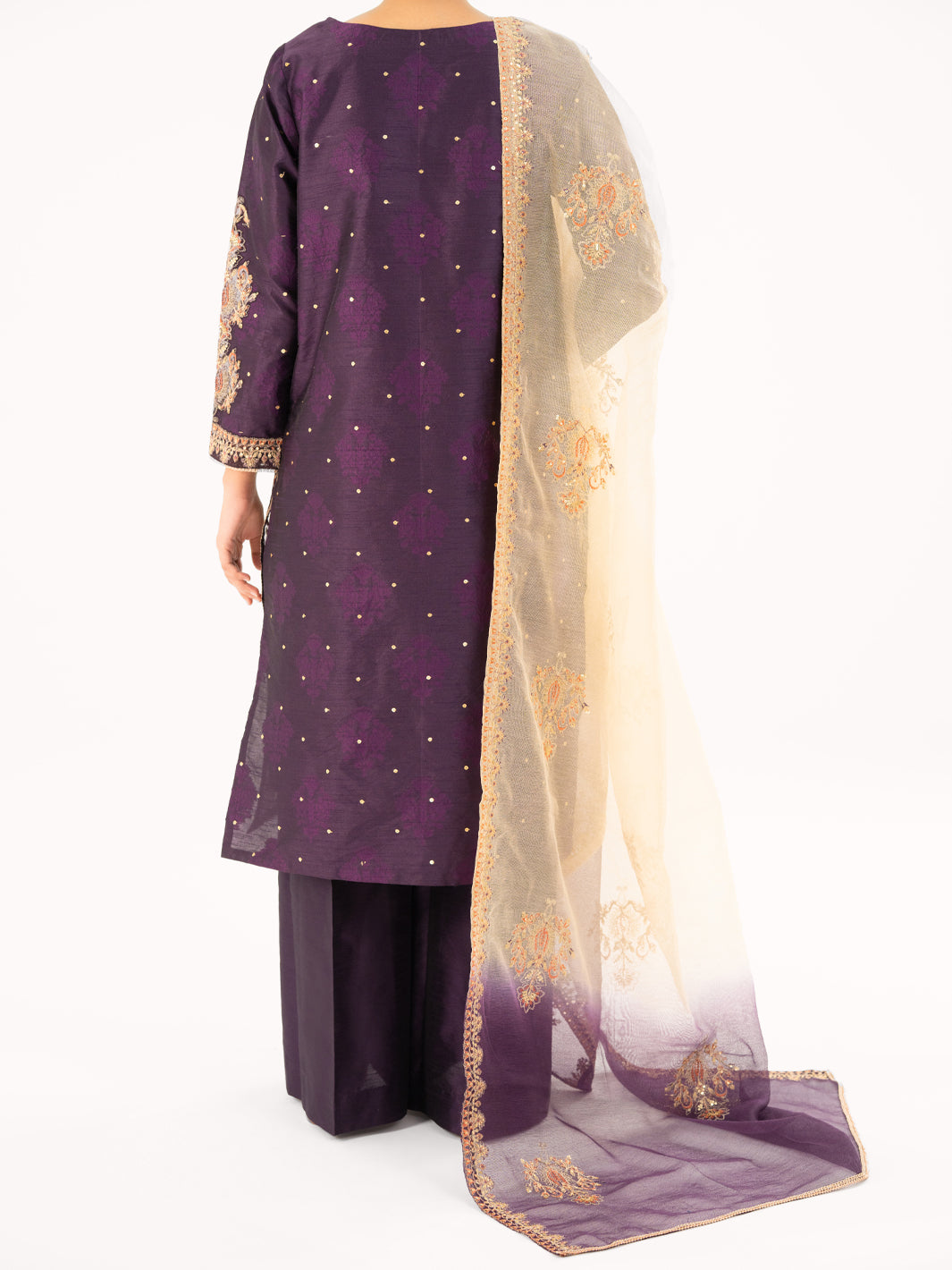Purple Self-Jacquard Silk Formal 3Pc Stitched - AL-3PS-LS-568