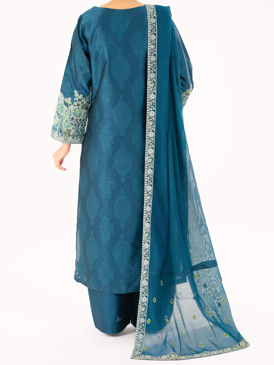Turquoise Self-Jacquard Silk Formal 3Pc Stitched - AL-3PS-LS-567