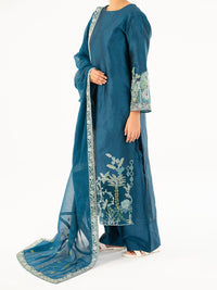 Turquoise Self-Jacquard Silk Formal 3Pc Stitched - AL-3PS-LS-567