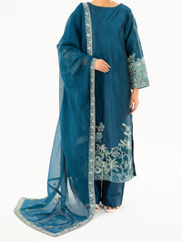 Turquoise Self-Jacquard Silk Formal 3Pc Stitched - AL-3PS-LS-567