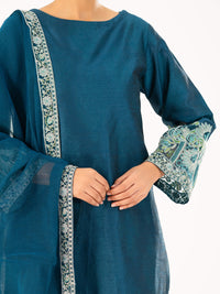 Turquoise Self-Jacquard Silk Formal 3Pc Stitched - AL-3PS-LS-567