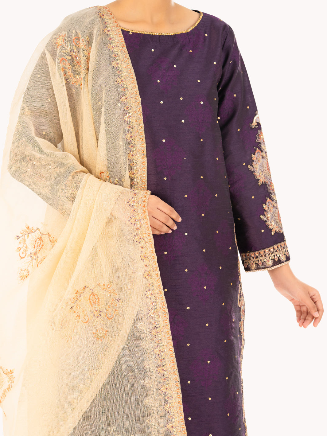Purple Self-Jacquard Silk Formal 3Pc Stitched - AL-3PS-LS-568