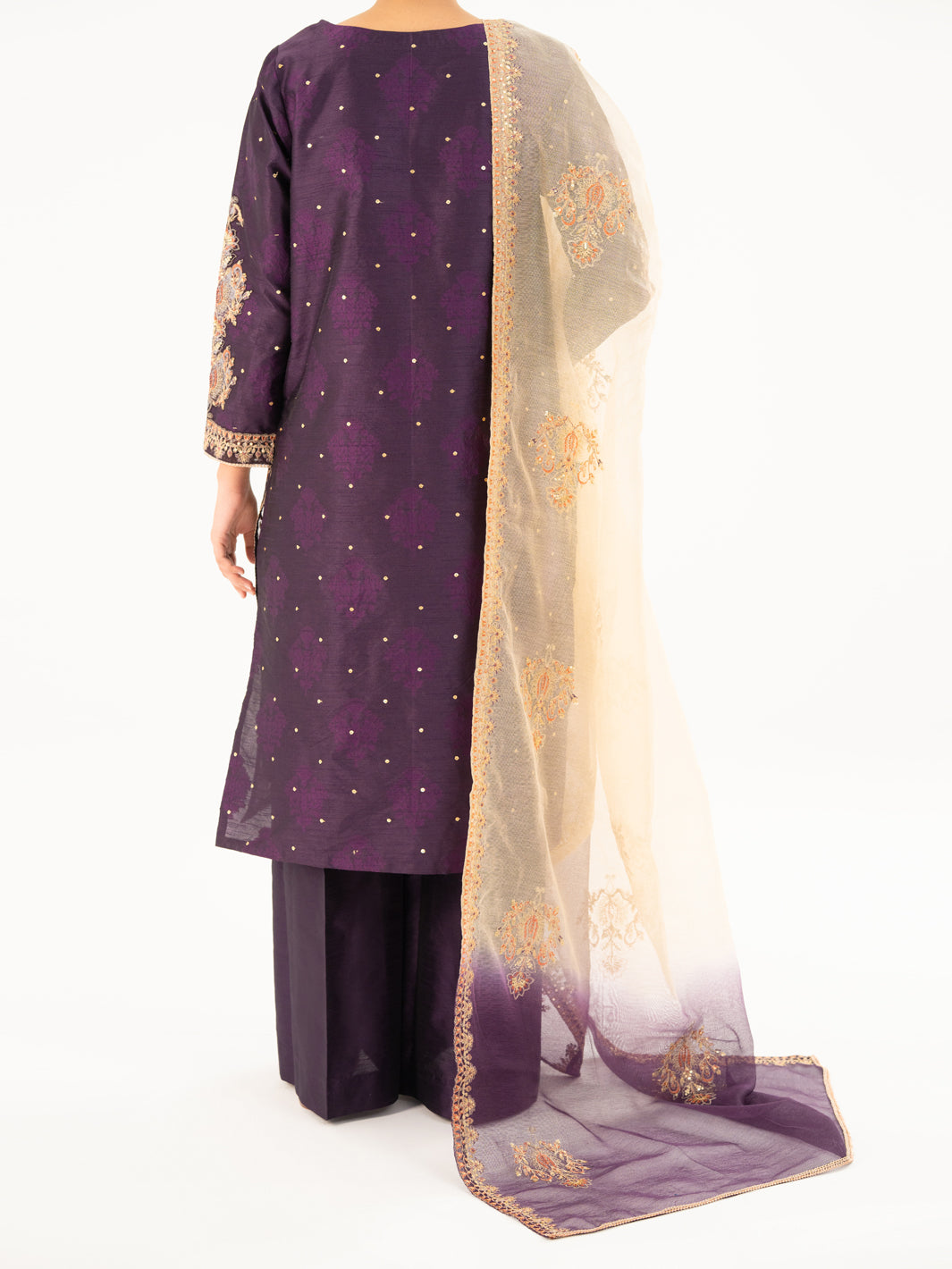 Purple Self-Jacquard Silk Formal 3Pc Stitched - AL-3PS-LS-568