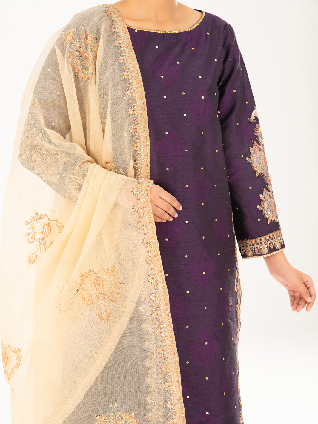 Purple Self-Jacquard Silk Formal 3Pc Stitched - AL-3PS-LS-568
