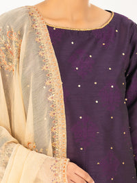 Purple Self-Jacquard Silk Formal 3Pc Stitched - AL-3PS-LS-568