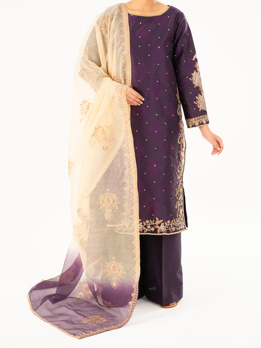 Purple Self-Jacquard Silk Formal 3Pc Stitched - AL-3PS-LS-568