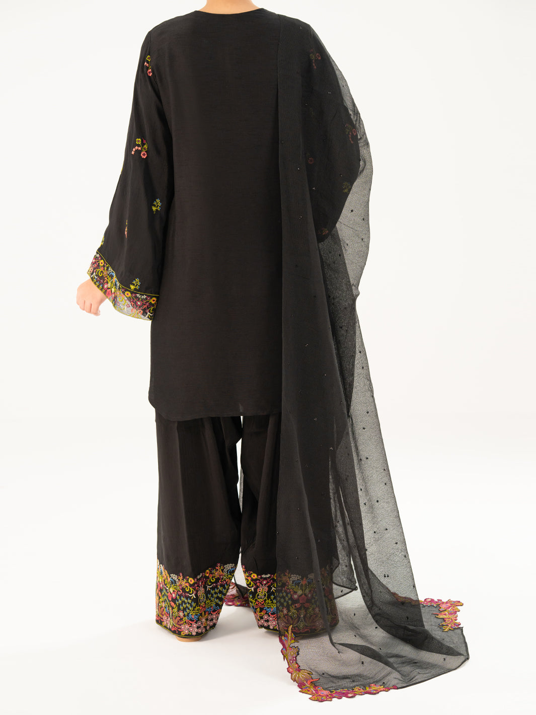 Black Raw Silk Formal 3Pc Stitched - AL-3PS-LS-569