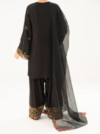 Black Raw Silk Formal 3Pc Stitched - AL-3PS-LS-569