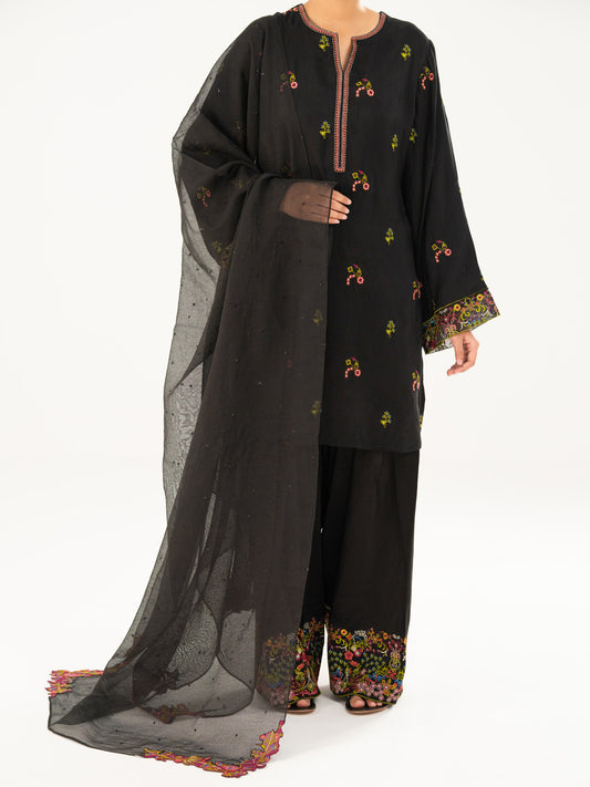Black Raw Silk Formal 3Pc Stitched - AL-3PS-LS-569