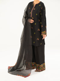 Black Raw Silk Formal 3Pc Stitched - AL-3PS-LS-569