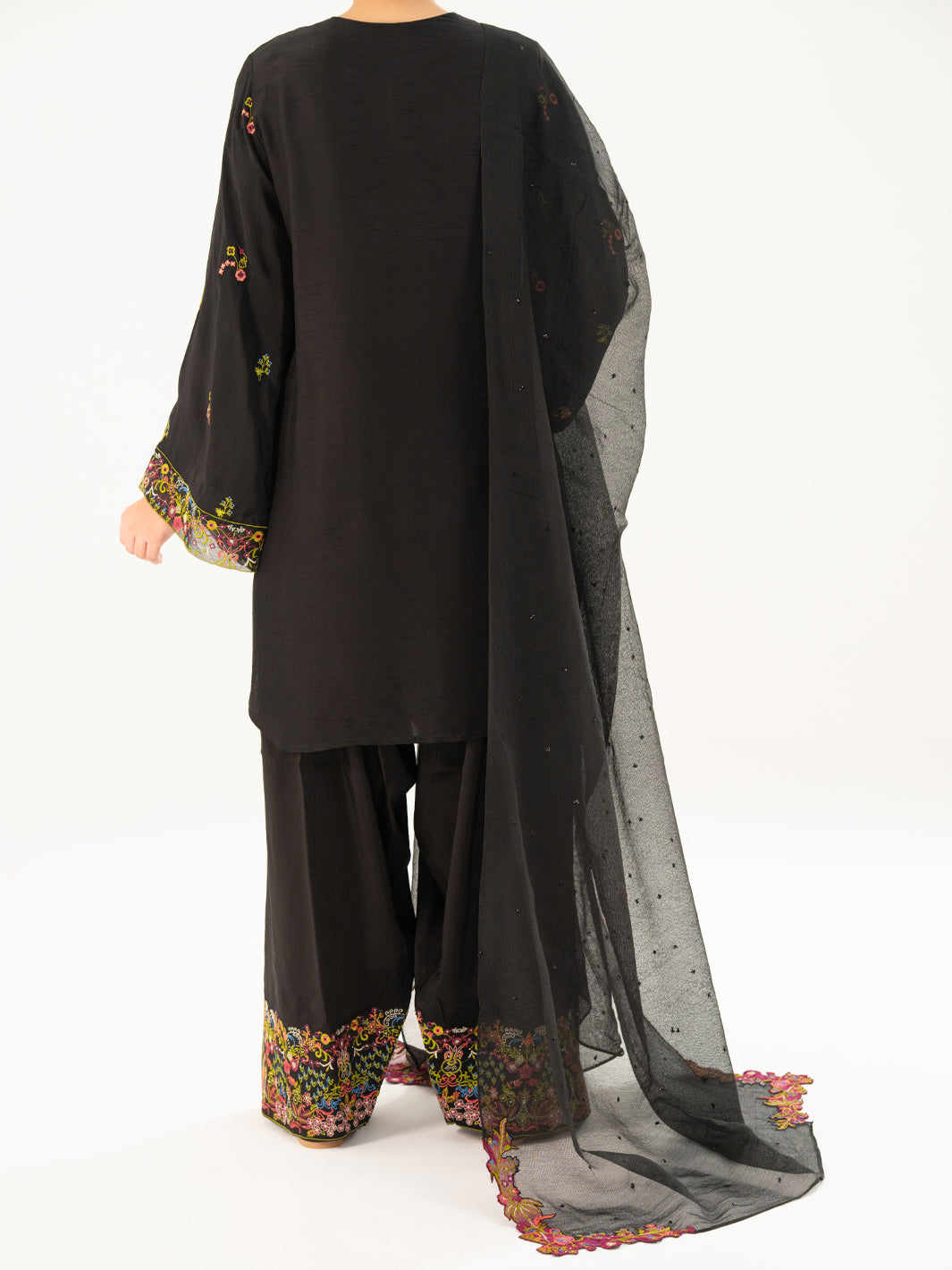 Black Raw Silk Formal 3Pc Stitched - AL-3PS-LS-569