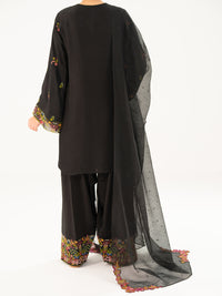 Black Raw Silk Formal 3Pc Stitched - AL-3PS-LS-569