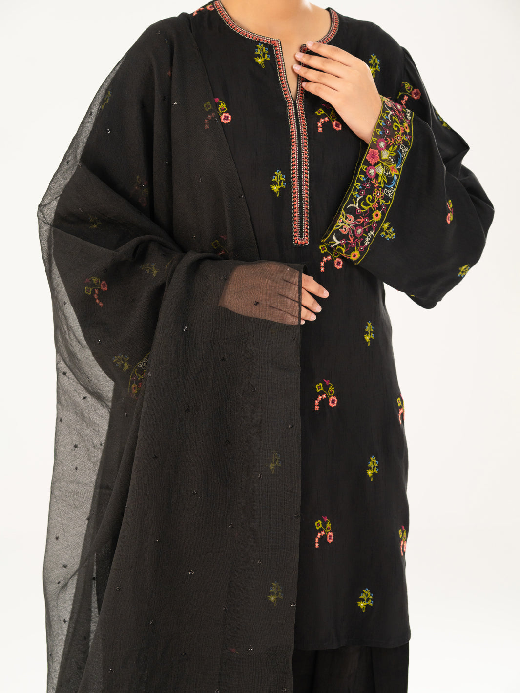 Black Raw Silk Formal 3Pc Stitched - AL-3PS-LS-569