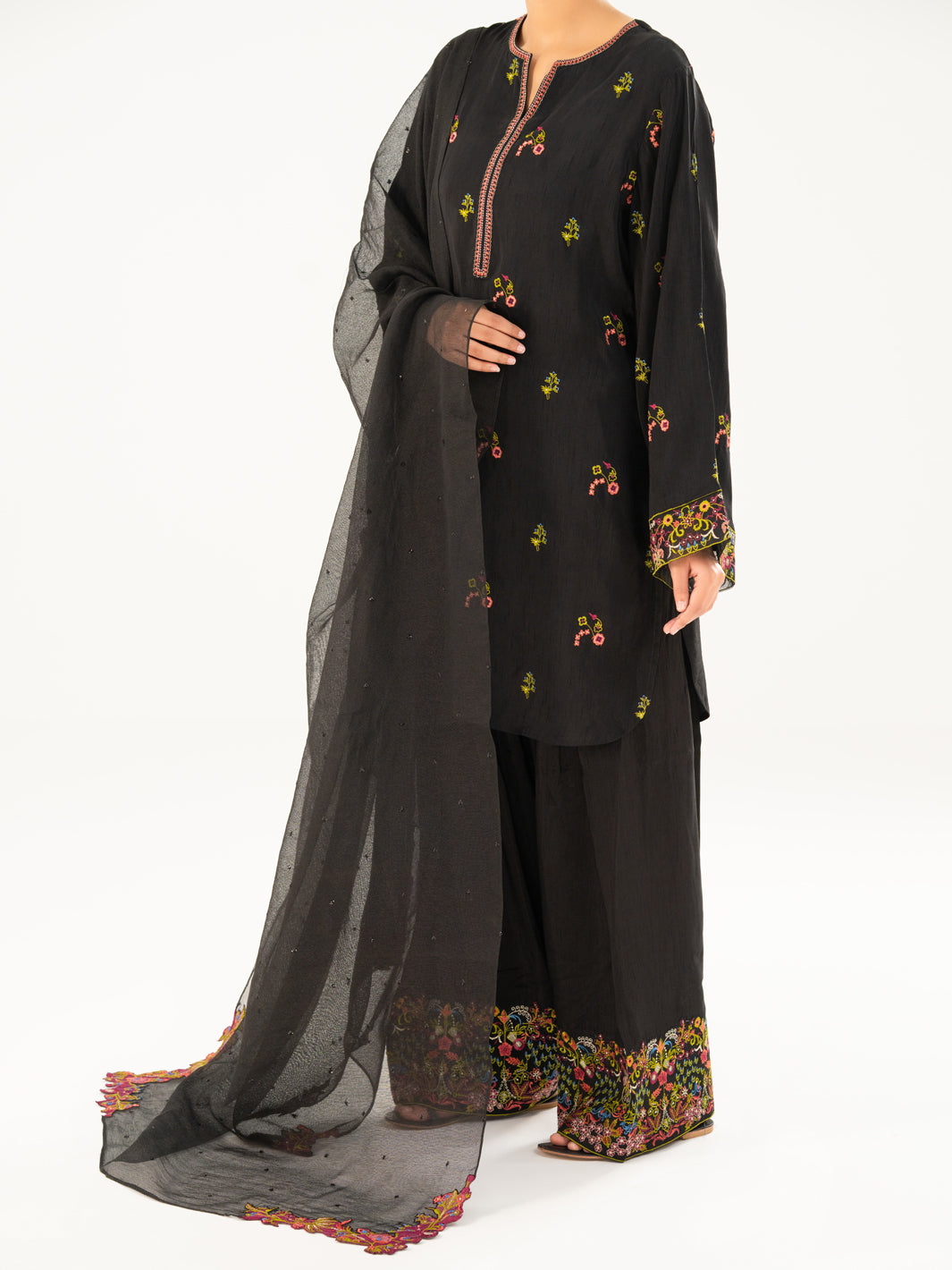 Black Raw Silk Formal 3Pc Stitched - AL-3PS-LS-569