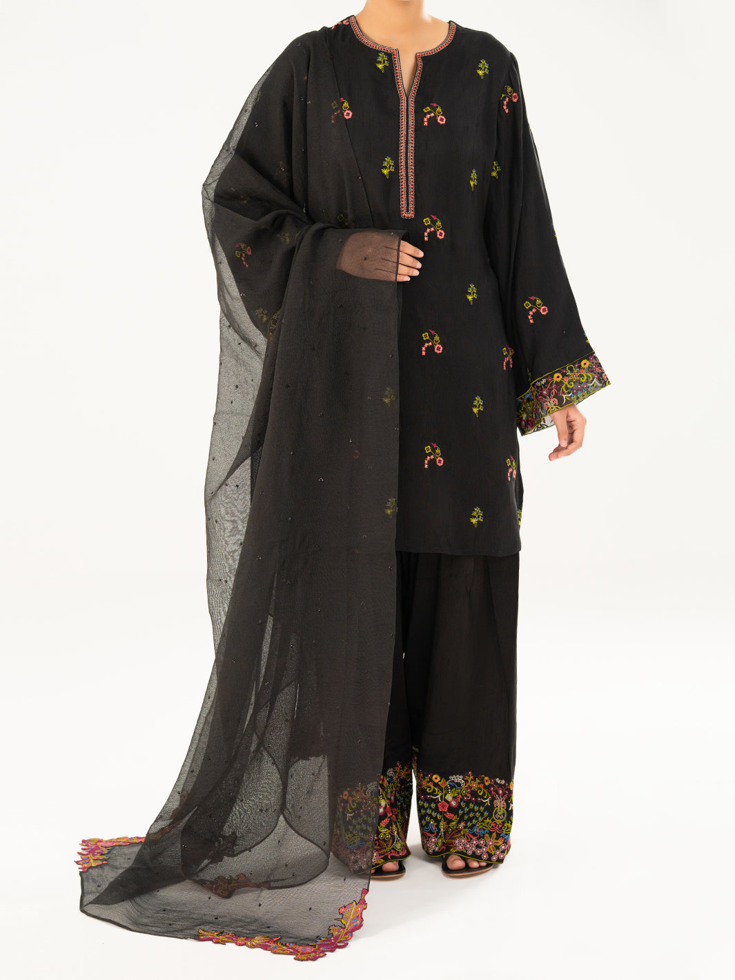 Black Raw Silk Formal 3Pc Stitched - AL-3PS-LS-569