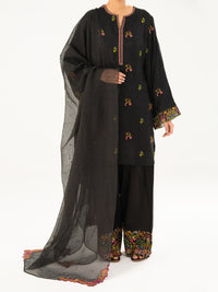 Black Raw Silk Formal 3Pc Stitched - AL-3PS-LS-569