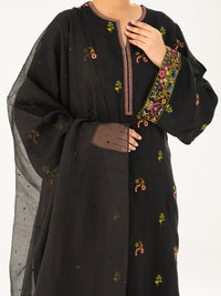Black Raw Silk Formal 3Pc Stitched - AL-3PS-LS-569