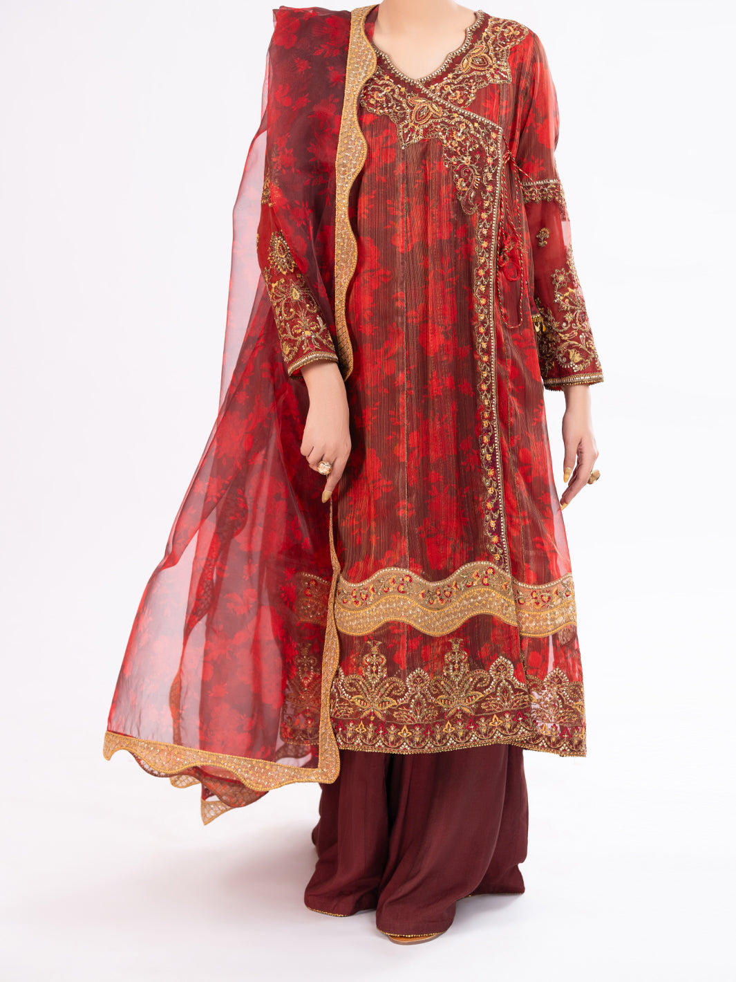 Maroon Mesuri Formal 3Pc Stitched - AL-3PS-LS-570