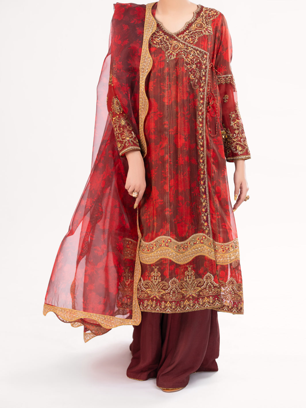 Maroon Mesuri Formal 3Pc Stitched - AL-3PS-LS-570