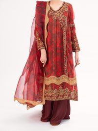 Maroon Mesuri Formal 3Pc Stitched - AL-3PS-LS-570