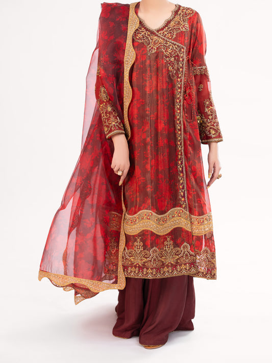 Maroon Mesuri Formal 3Pc Stitched - AL-3PS-LS-570