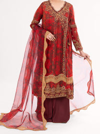 Maroon Mesuri Formal 3Pc Stitched - AL-3PS-LS-570