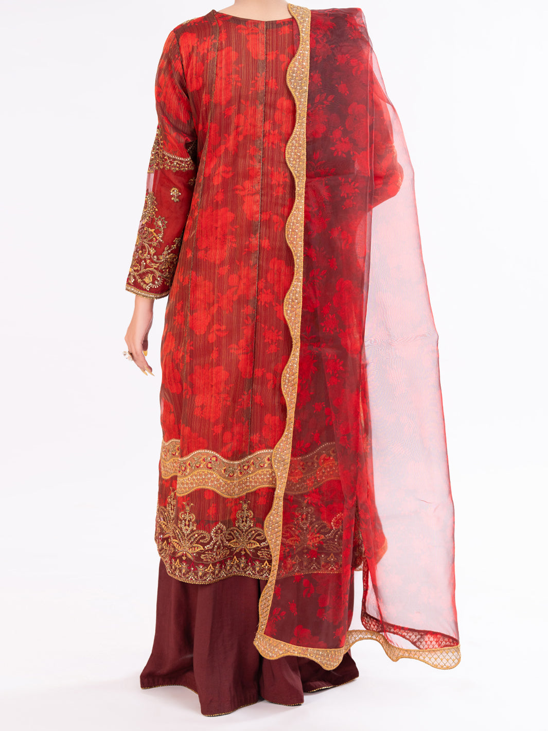 Maroon Mesuri Formal 3Pc Stitched - AL-3PS-LS-570