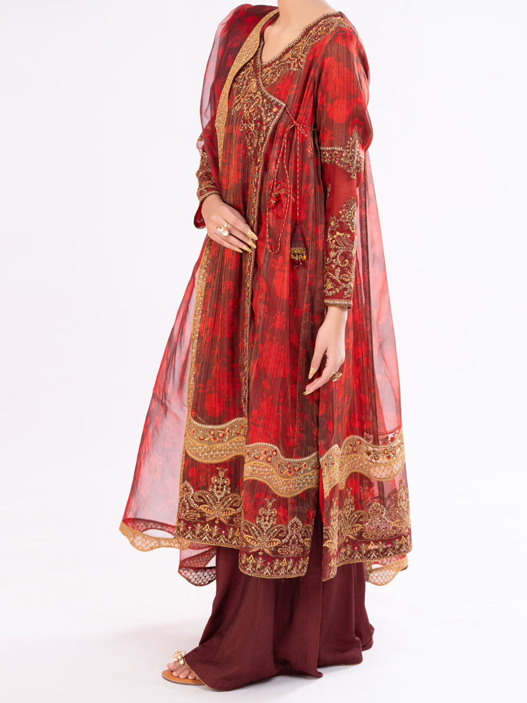 Maroon Mesuri Formal 3Pc Stitched - AL-3PS-LS-570