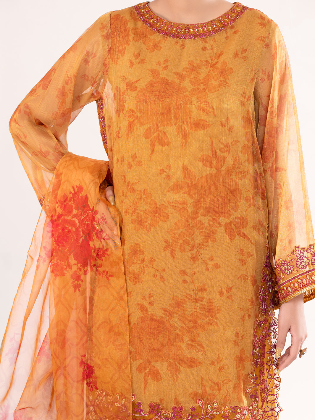 Mustard Mesuri Formal 3Pc Stitched - AL-3PS-LS-571