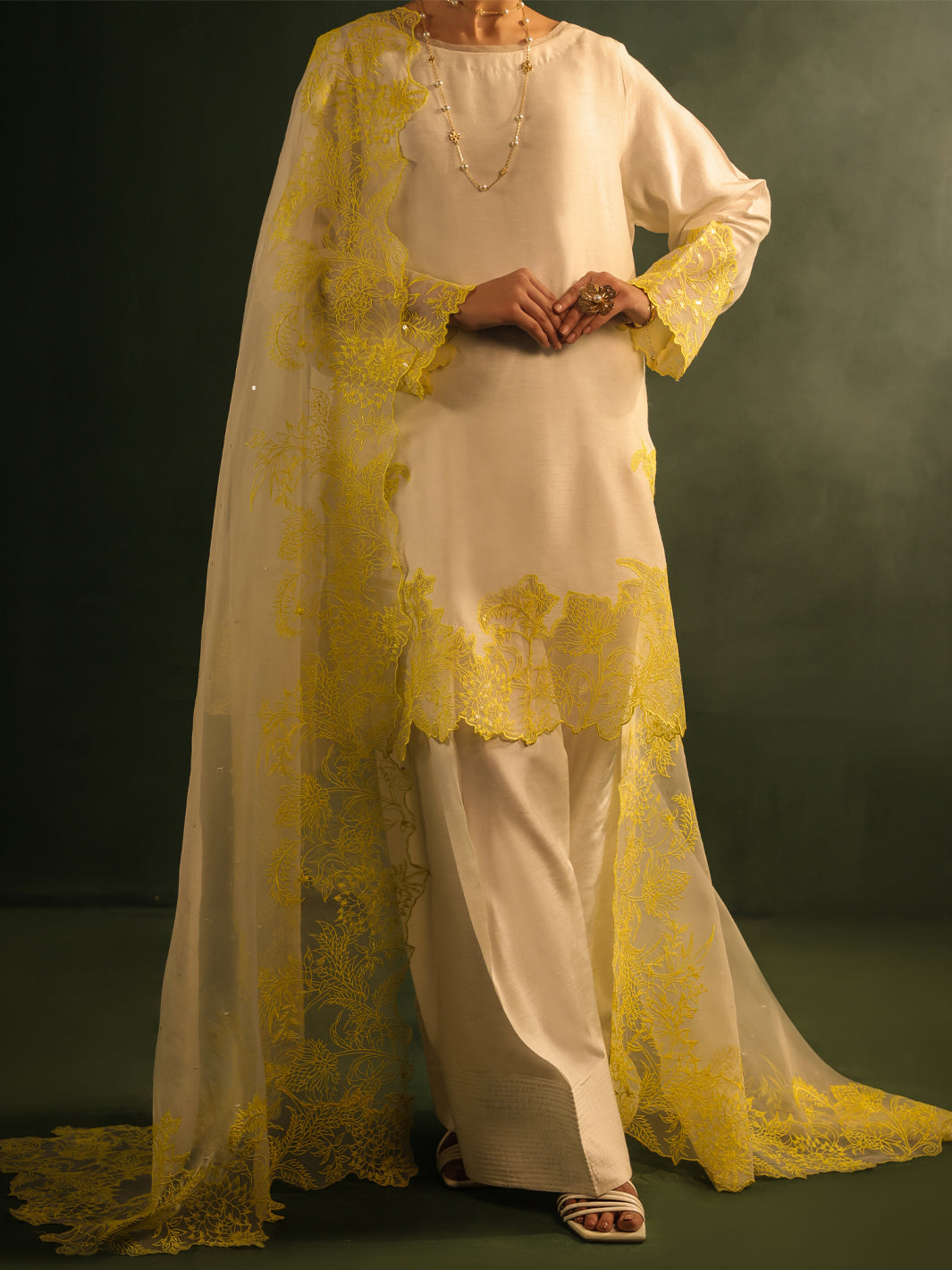 White Raw Silk Formal 3Pc Stitched - AL-3PS-SS-LS-573