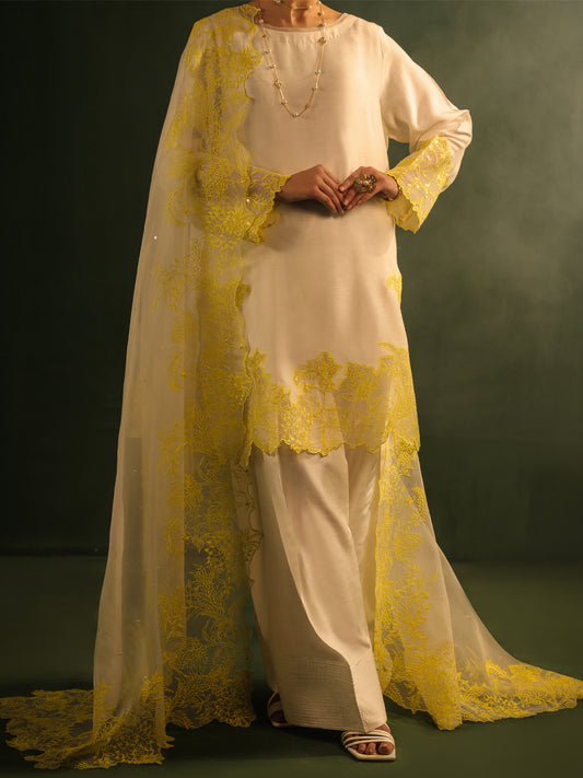 White Raw Silk Formal 3Pc Stitched - AL-3PS-SS-LS-573