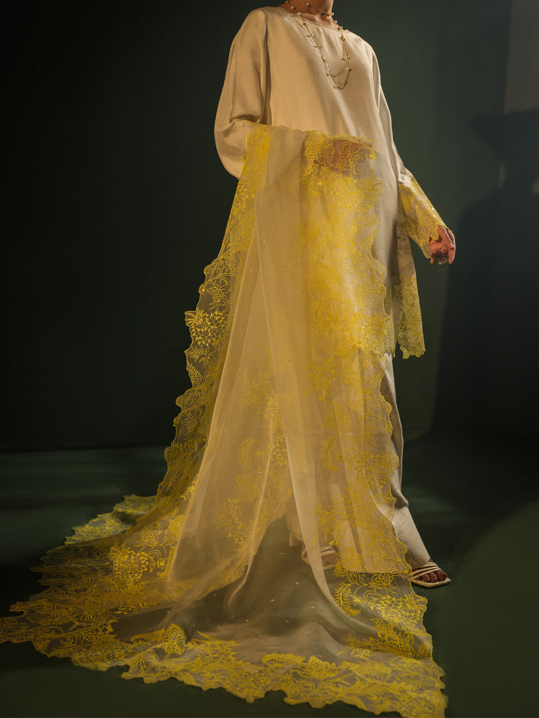 White Raw Silk Formal 3Pc Stitched - AL-3PS-SS-LS-573