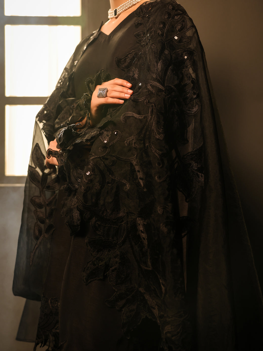 Black Raw Silk Formal 3Pc Stitched - AL-3PS-SS-LS-574