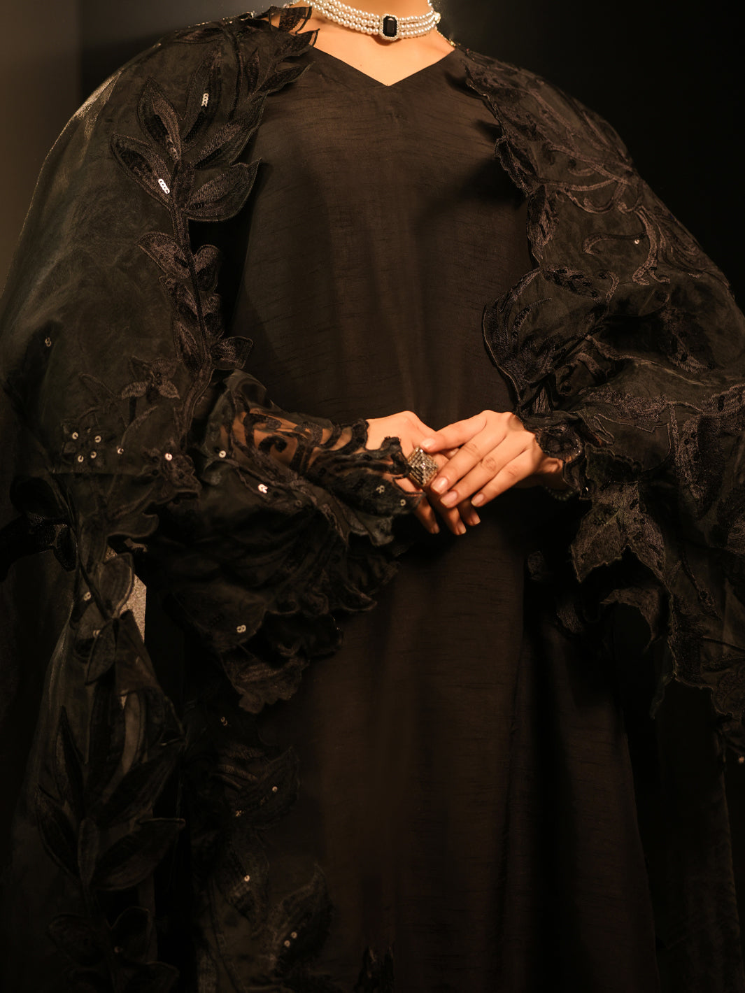 Black Raw Silk Formal 3Pc Stitched - AL-3PS-SS-LS-574