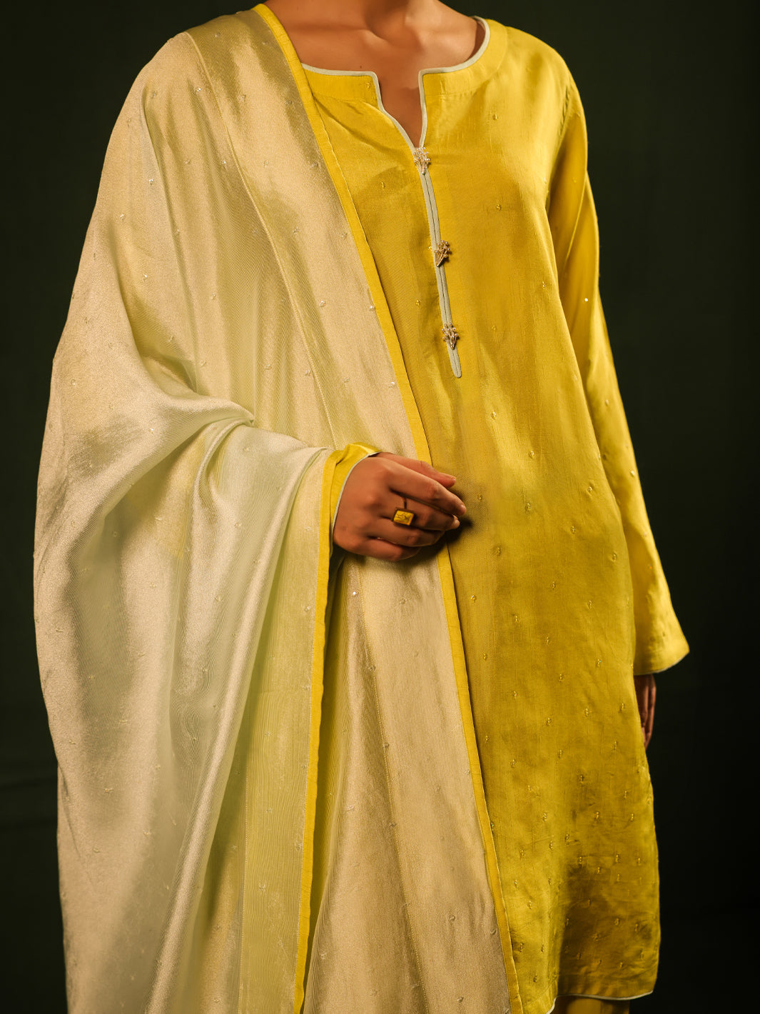 Yellow Raw Silk Formal 3Pc Stitched - AL-3PS-SS-LS-575