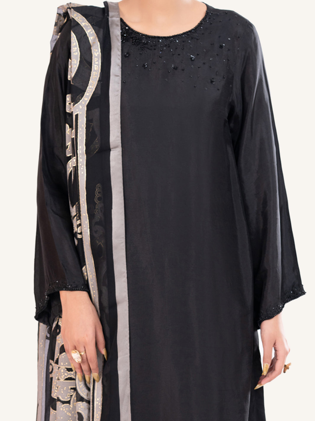 Black Sheesha Silk Formal 3Pc Stitched - AL-3PS-LS-578