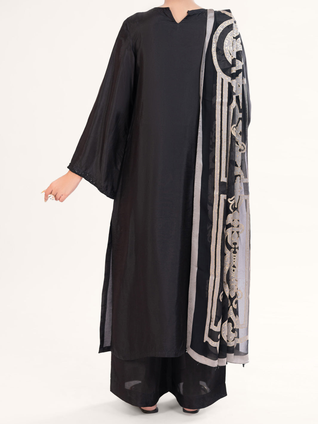 Black Sheesha Silk Formal 3Pc Stitched - AL-3PS-LS-578