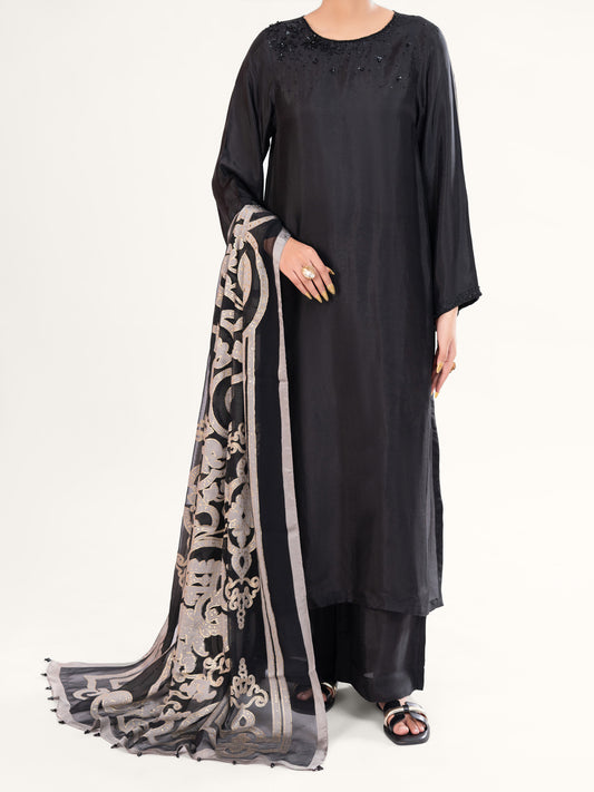 Black Sheesha Silk Formal 3Pc Stitched - AL-3PS-LS-578