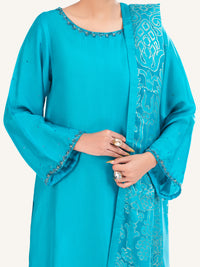 Sea Green Sheesha Silk Formal 3Pc Stitched - AL-3PS-LS-579