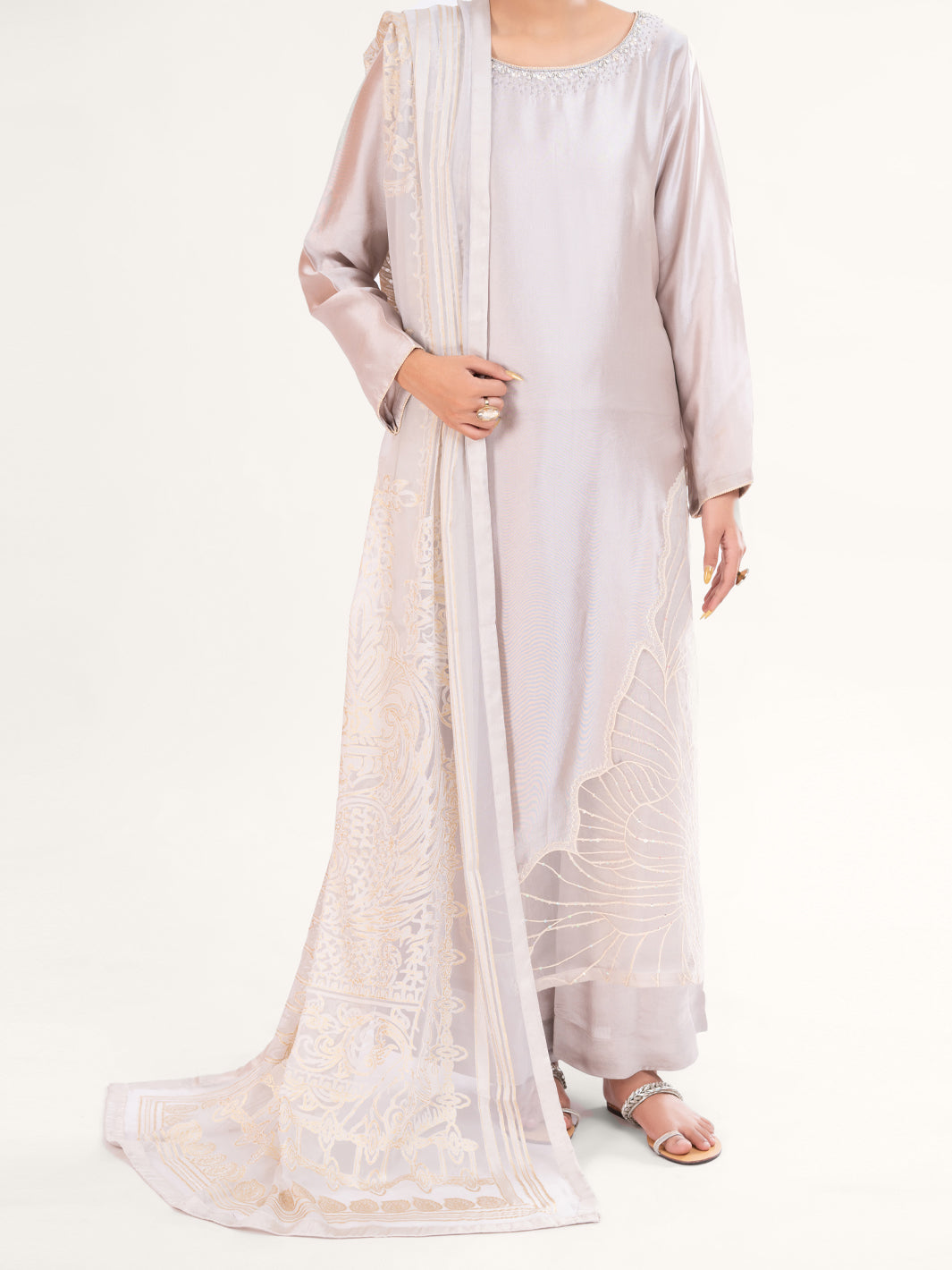 Beige Sheesha Silk Formal 3Pc Stitched - AL-3PS-LS-580