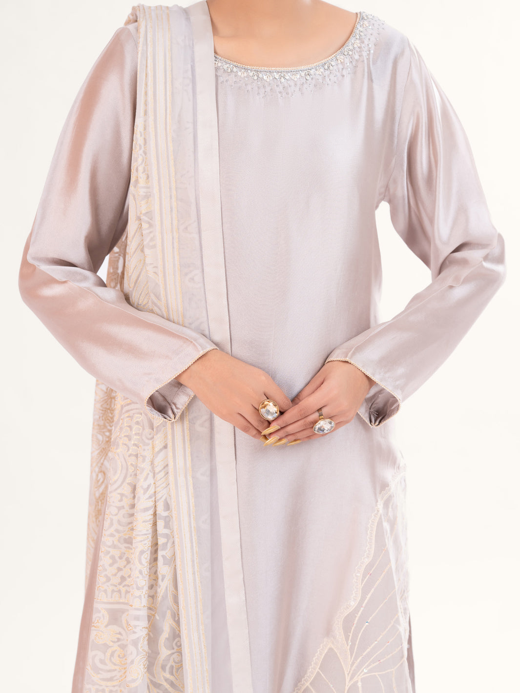 Beige Sheesha Silk Formal 3Pc Stitched - AL-3PS-LS-580