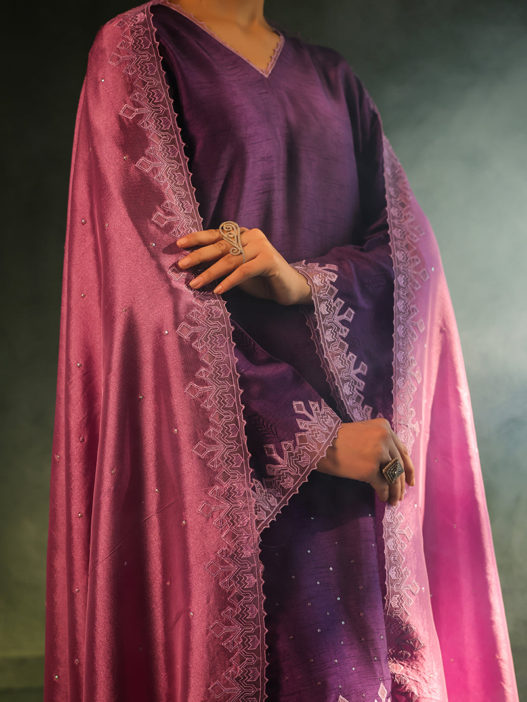 Purple Raw Silk Formal 3Pc Stitched - AL-3PS-SS-LS-581