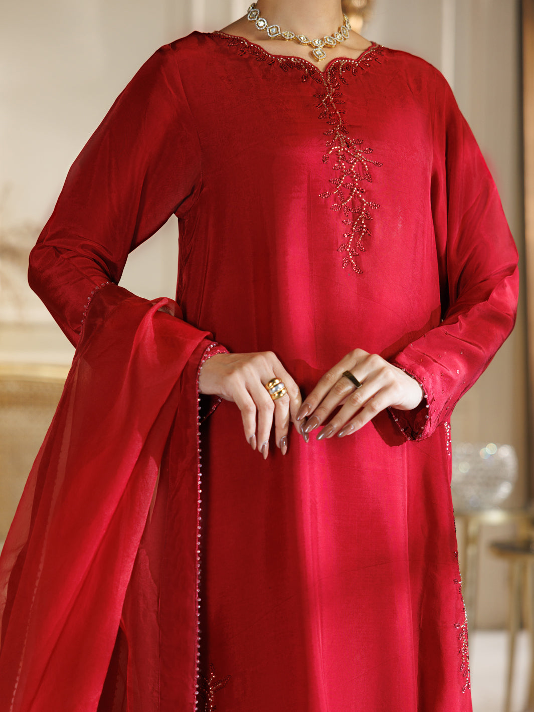 Red Viscose Formal Stitched 3Pc - AL-3PS-LS-589