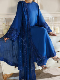 Royal Blue Raw Silk Formal 3Pc Stitched - AL-3PS-LS-597