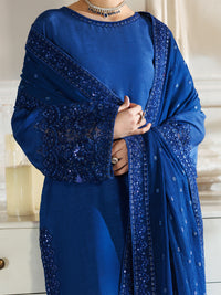 Royal Blue Raw Silk Formal 3Pc Stitched - AL-3PS-LS-597