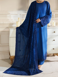 Royal Blue Raw Silk Formal 3Pc Stitched - AL-3PS-LS-597