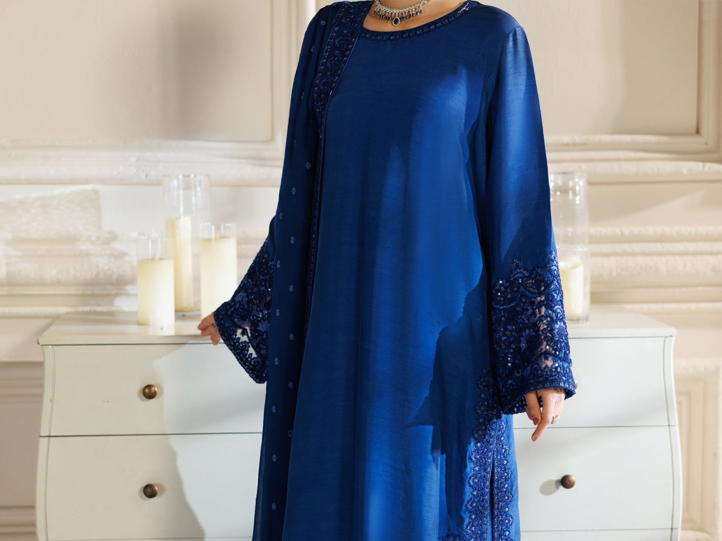 Royal Blue Raw Silk Formal 3Pc Stitched - AL-3PS-LS-597