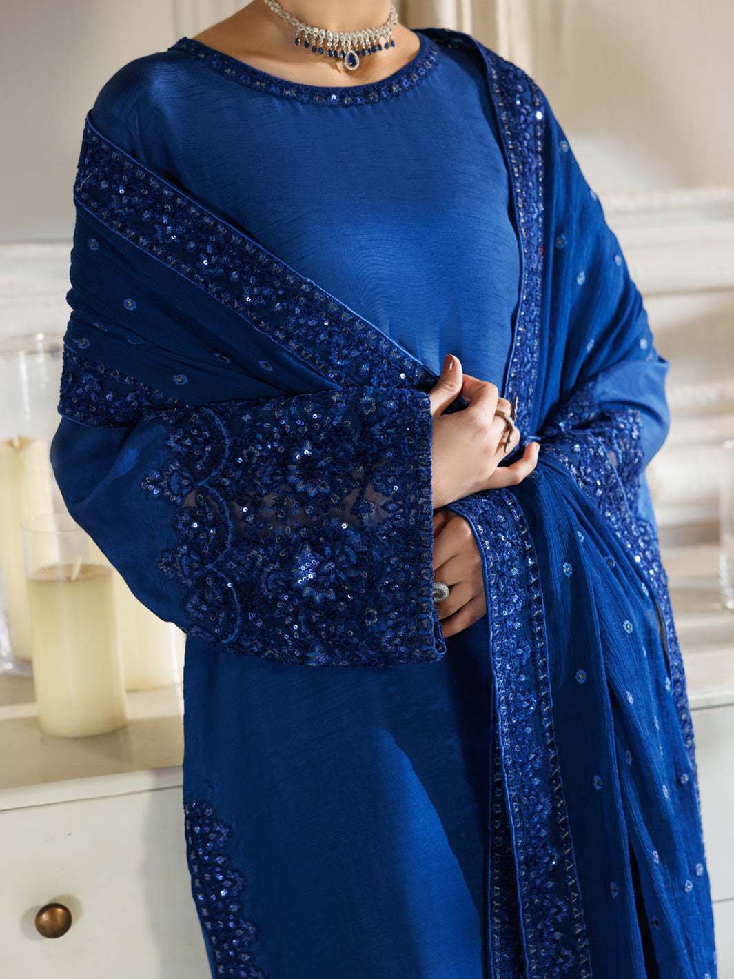 Royal Blue Raw Silk Formal 3Pc Stitched - AL-3PS-LS-597